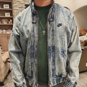 Nike Men's Distressed Blue Denim Bomber Jacket